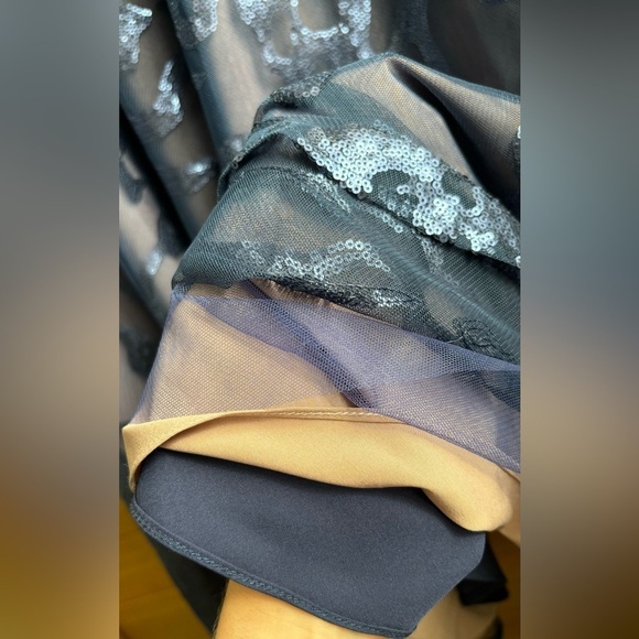 RENE RUIZ COLLECTION Navy Floral Sequin Fit-&-Flare Gown Off Shoulder Strapless - Picture 8 of 10